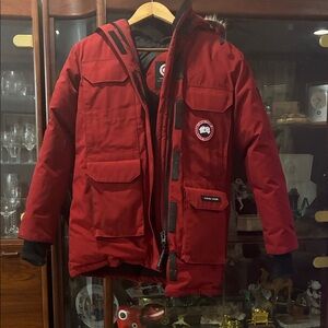 Canada Goose Red Parka with Fur Trim